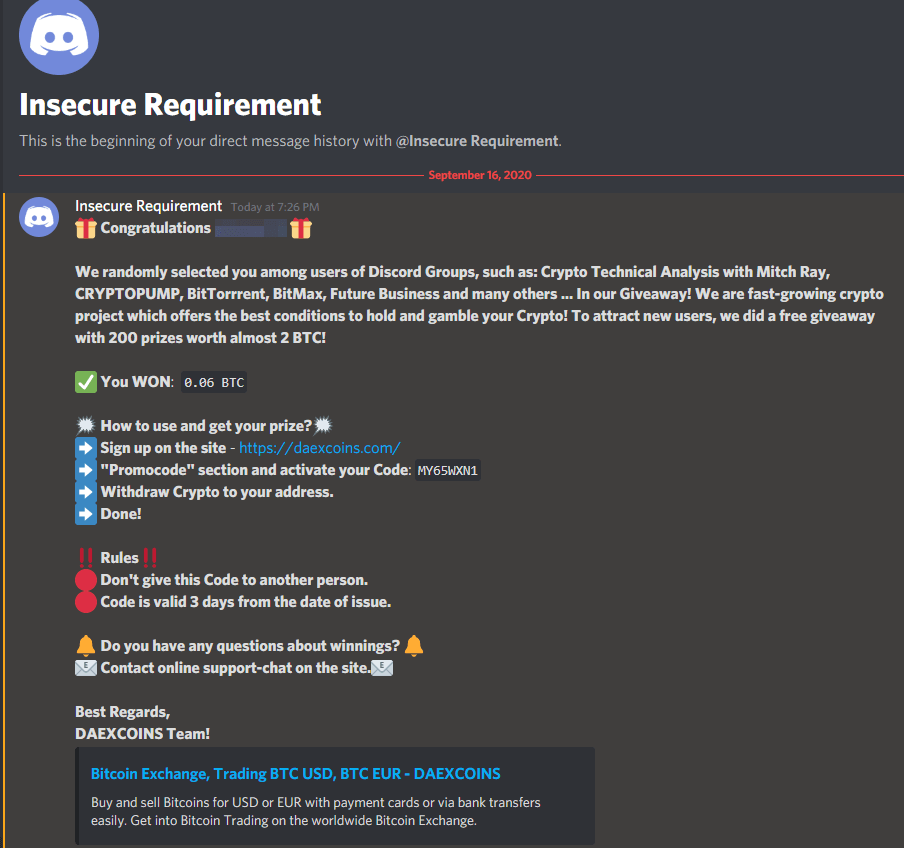 discord bitcoin scams