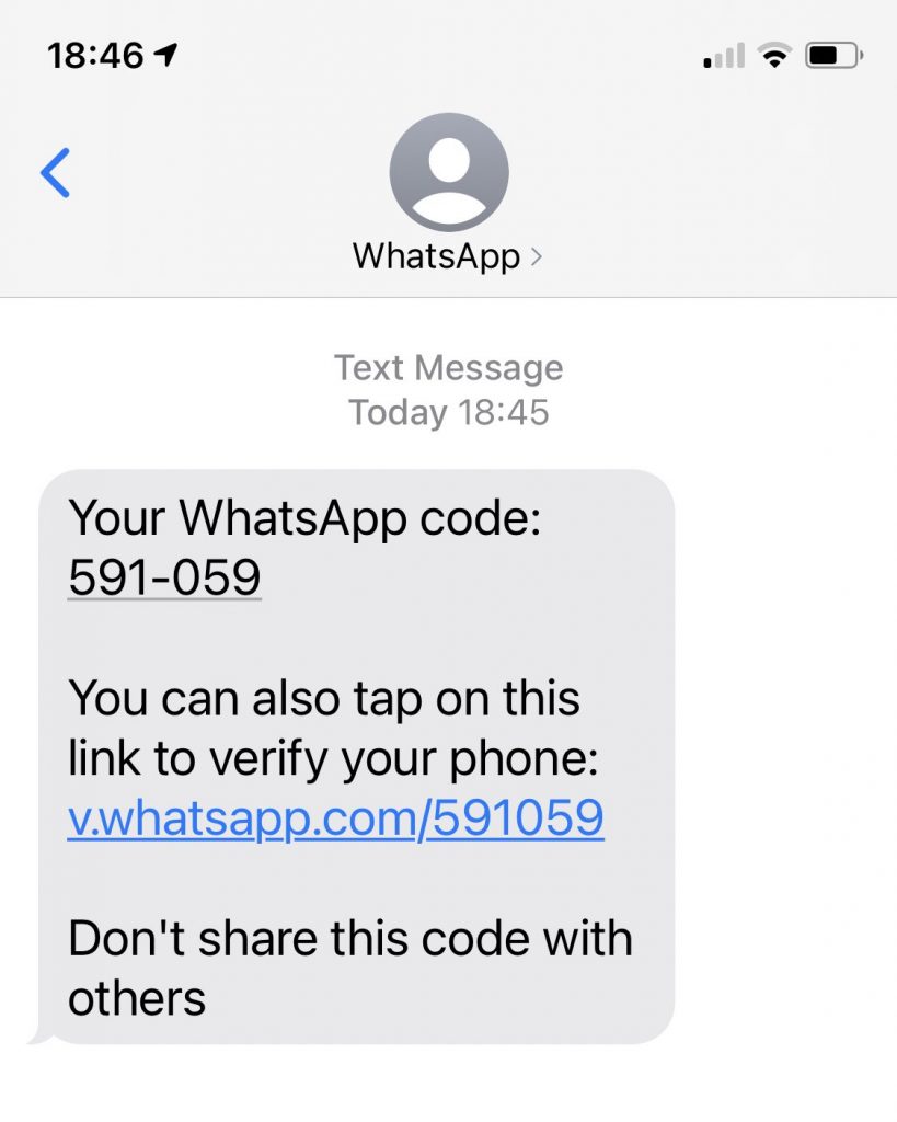 Legitimate WhatsApp verification message. 