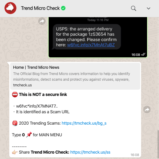 Trend Micro Check is available on WhatsApp as well.