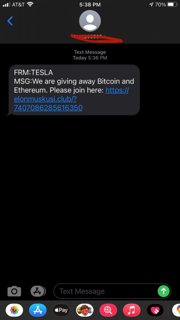 Bitcoin Giveaway Text Message Scam. Source: Reddit