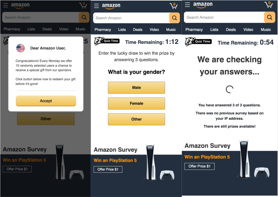 Amazon scam survey page.
