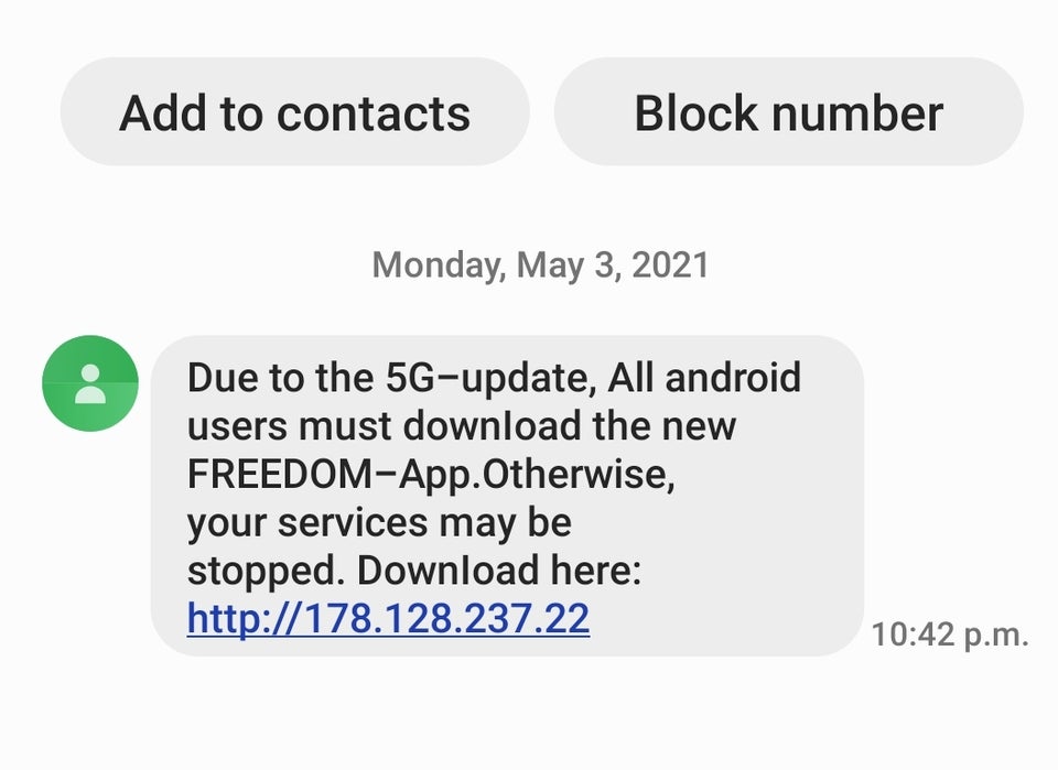 5G update scam text message. Source: Reddit
