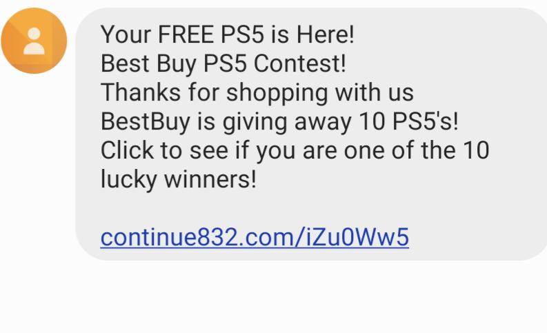 BestBuy PS5 scam text message. Source: Reddit