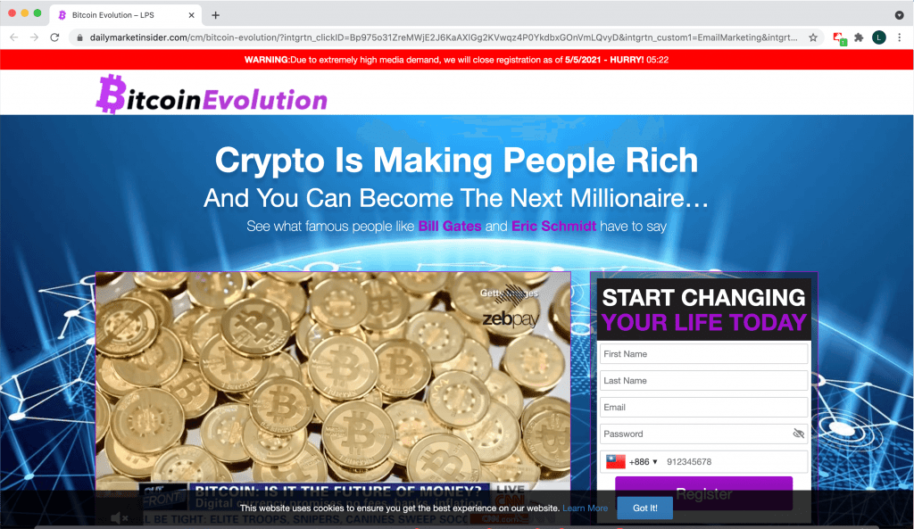 Fake bitcoin trading website.