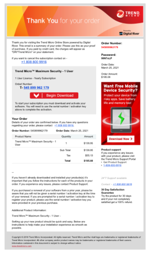 Fake Trend Micro Subscription Renewal Emails