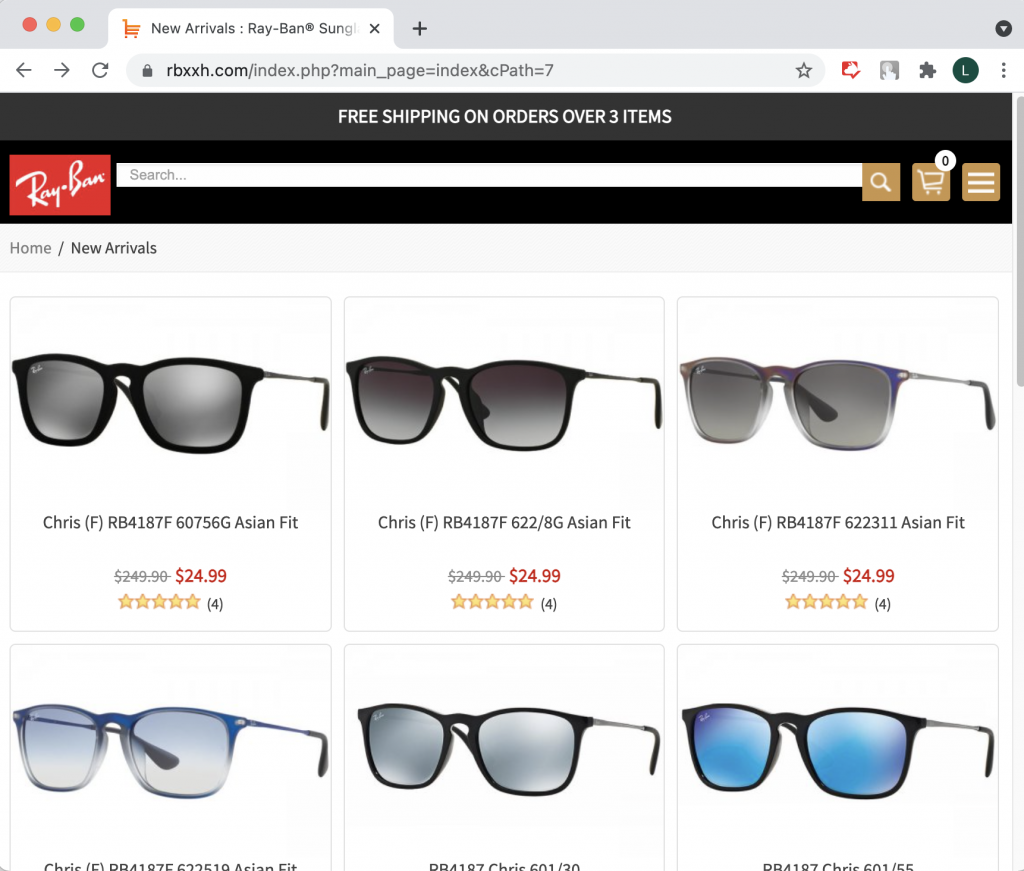 Ray-Ban scam website.