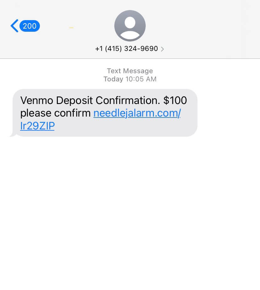 Venmo phishing text message. Source: Twitter