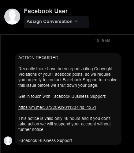 Facebook login scam warning