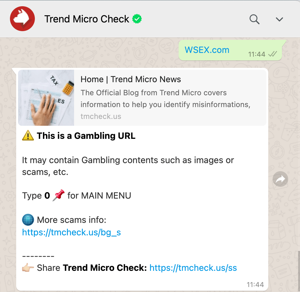 Trend Micro Check on WhatsApp