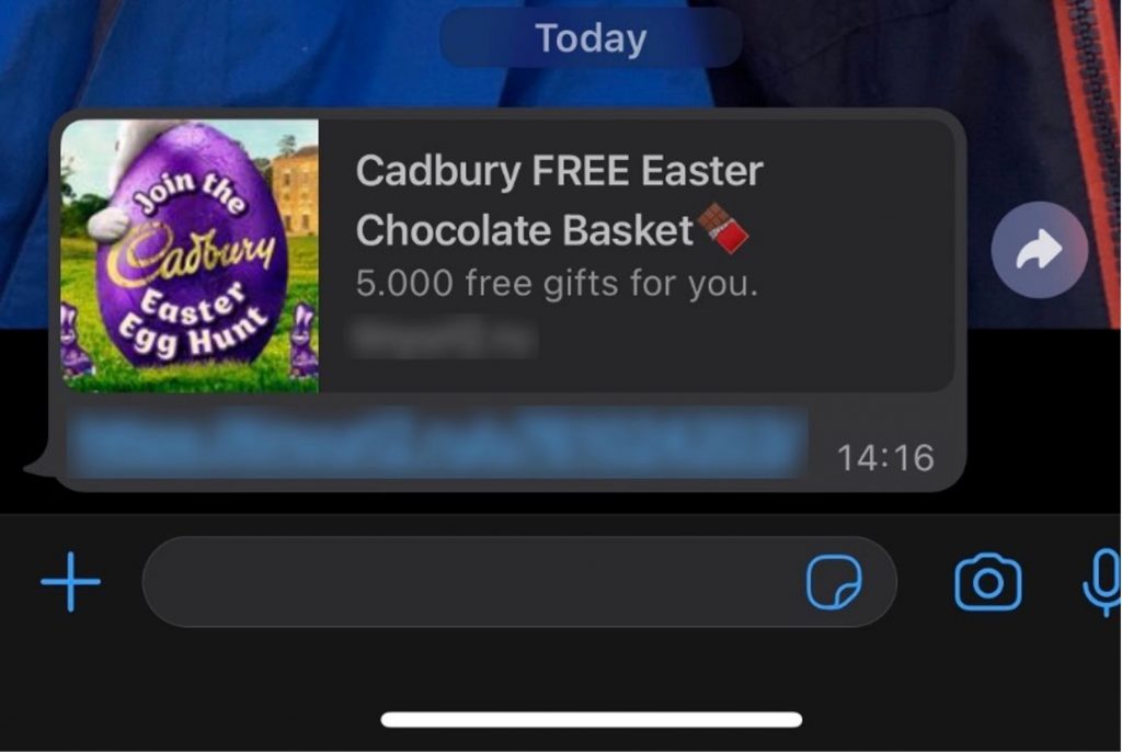 Free Easter chocolate basket scam. Source: Twitter