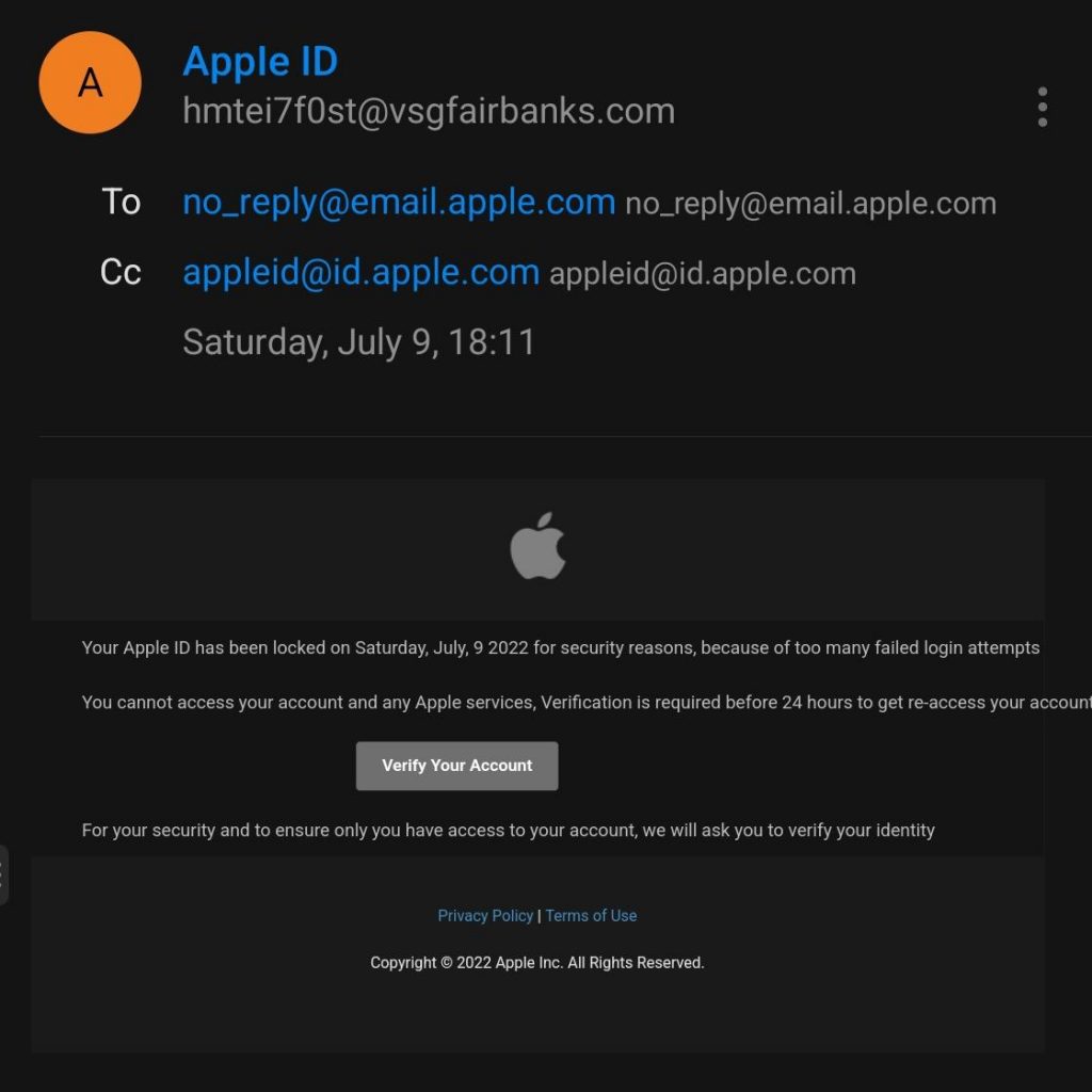 Apple ID password reset email Scam_Email_20220713