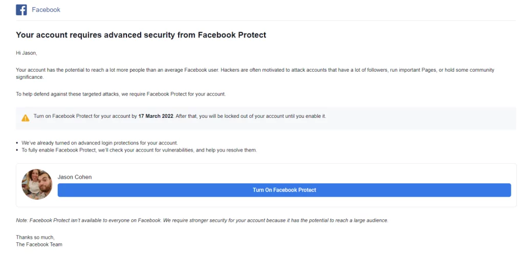 Email alert from security@facebookmail.com