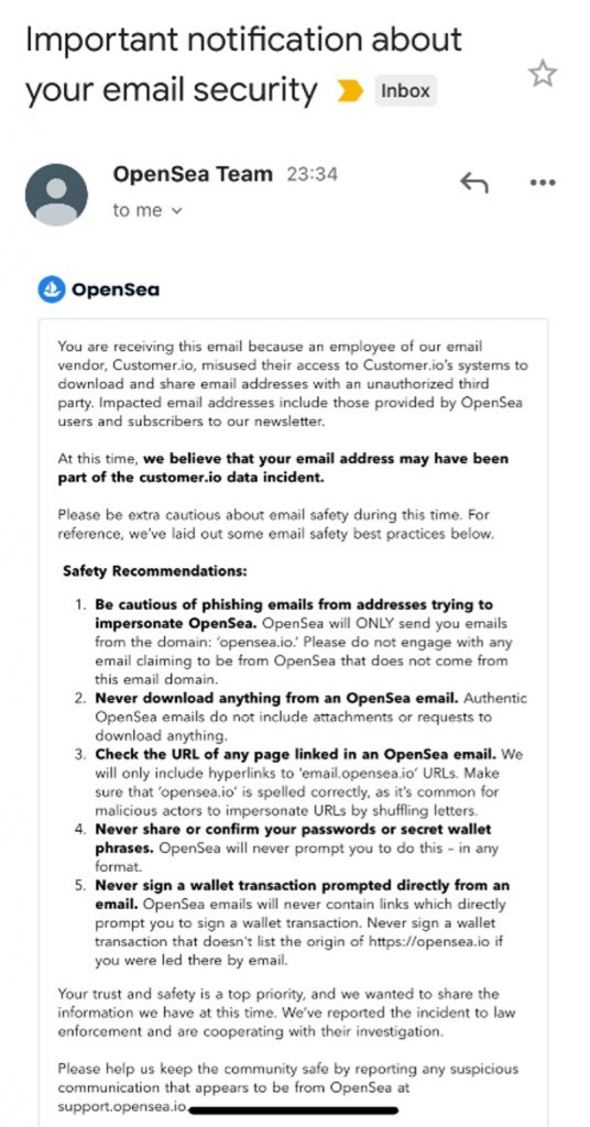 OpenSea data breach explanation email_20220704