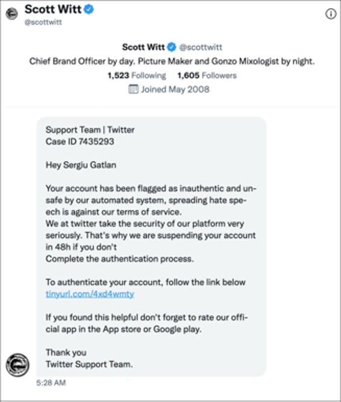 Twitter and Facebook Phishing Scams_Phishing Message on Twitter_20220711