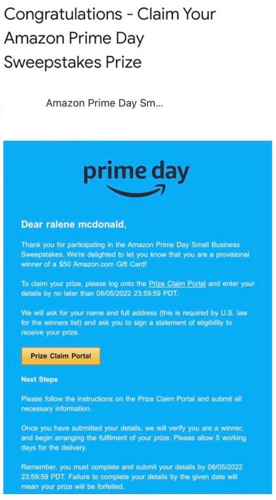 is the amazon prime day sweepstakes legit_EMAIL CONTENT_20220729