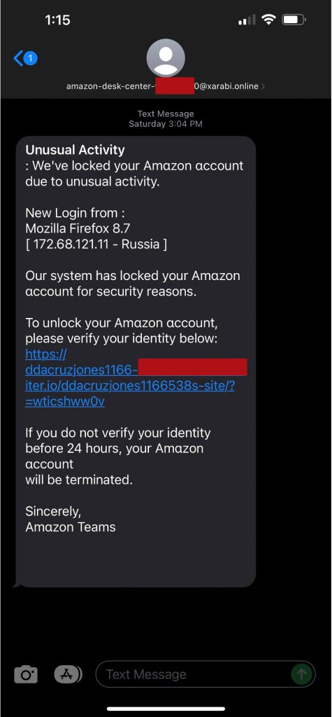 Scam Alert_Amazon_Unusual Activity Security Notification Text Scam_20220818