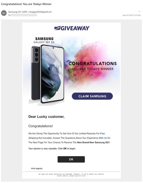 Spot the Scam_Samsung_email reward scam_20220805