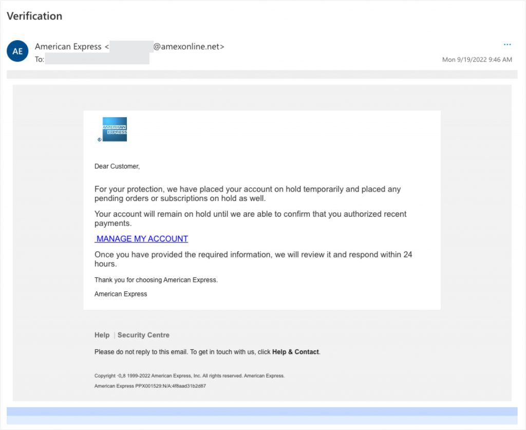 Bank Scams_American Express_Phishing Email_20220922