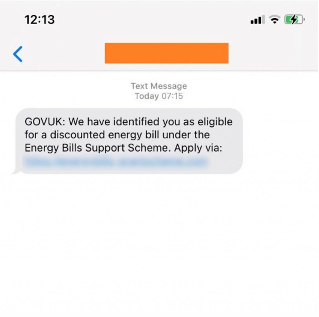 Energy Bills Support Scheme phishing_Text Scam
