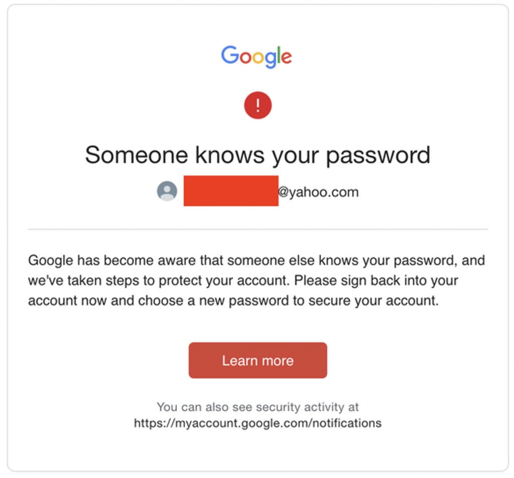 Google Critical Security Alert_Email Example_someone knows your password_20220907