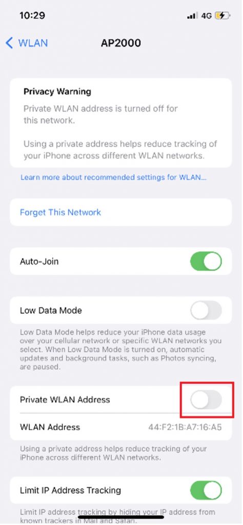 How to Fix Wi-Fi Privacy Warning on iPhone_Setting_3_Private WLAN Address_20220928