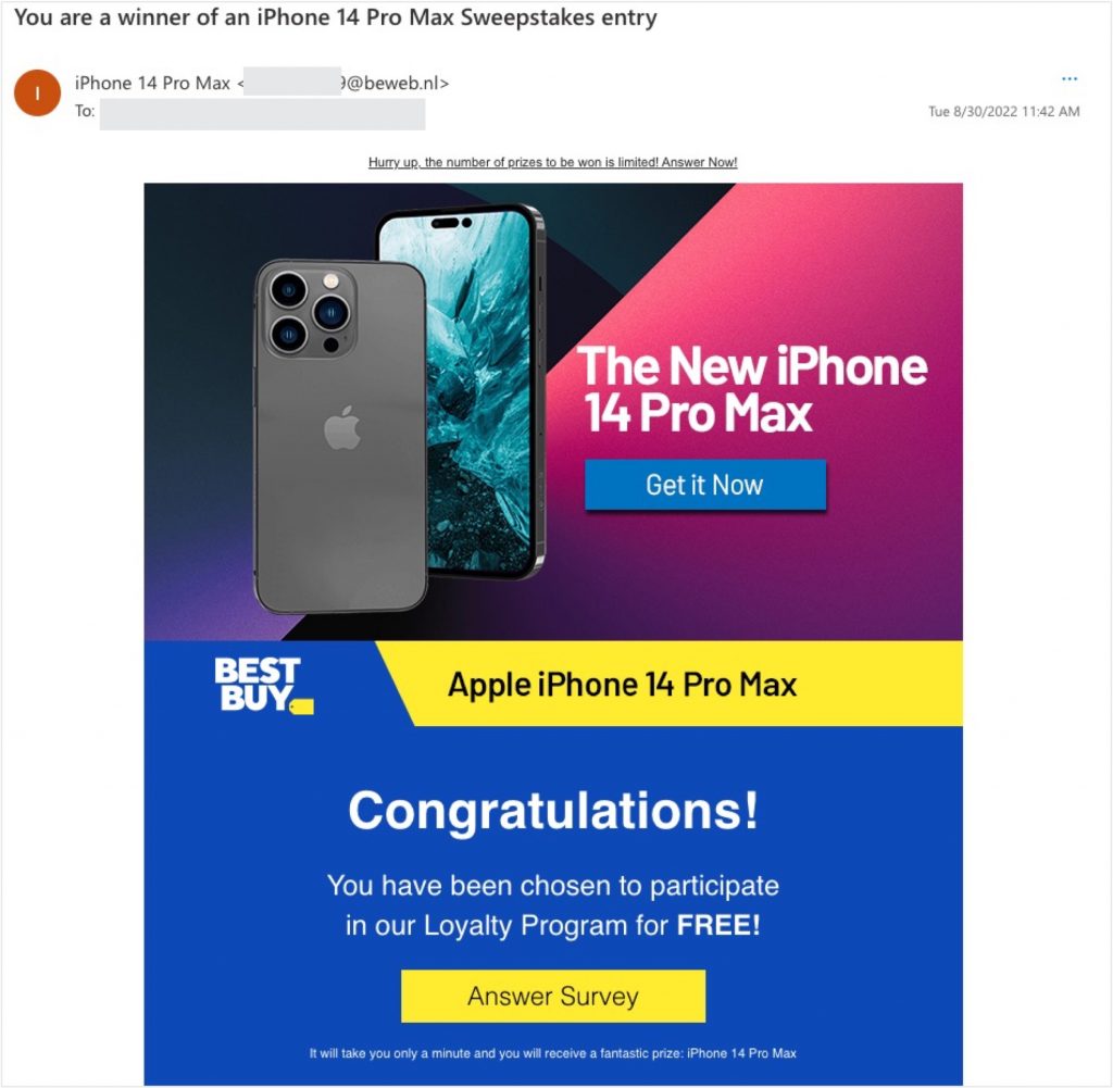 Spot the Scam_Best Buy_iPhone 14 Giveaway Email Scma_20220902