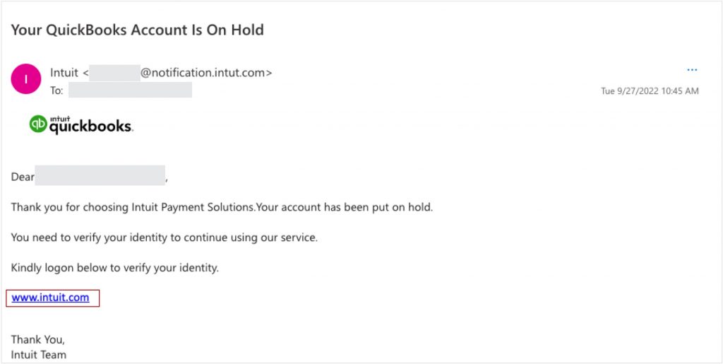 Spot the Scam_Fake Intuit Email_QuickBook Security Alert_20220930