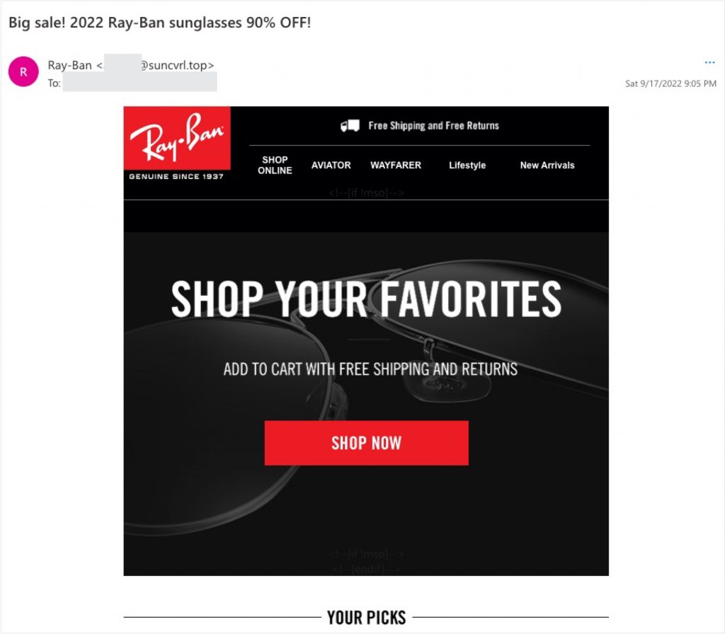 Spot the Scam_Fake Ray-Ban Promotional Email_20220923