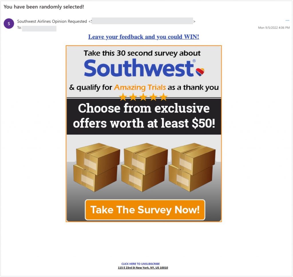 Spot the Scam_Southwest Airlines_Email Survey Scam_20220919