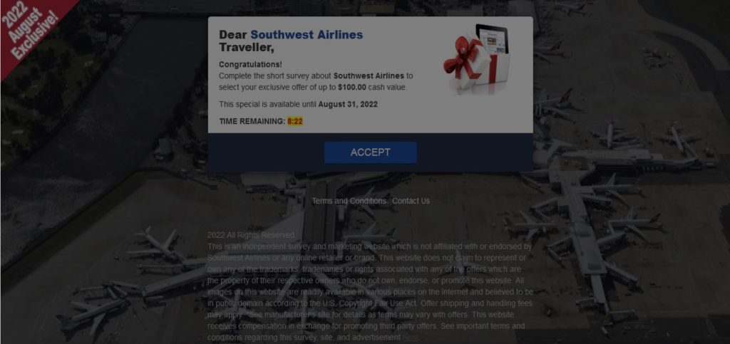 Spot the Scam_Southwest Airlines_Fake Survey Page_20220919