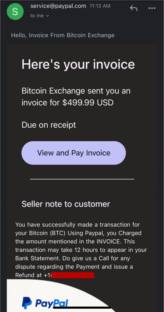 Scam Alert_PayPal Estimate Invoice Scam_Bitcoin Exchange_20221007