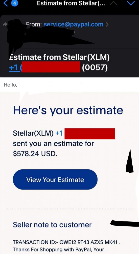 Scam Alert_PayPal Estimate Invoice Scam_Stellar XLM_20221007