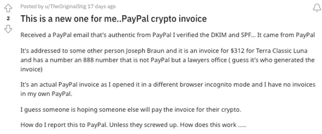 Scam Alert_PayPal Estimate Invoice Scam_Terra Luna_20221007