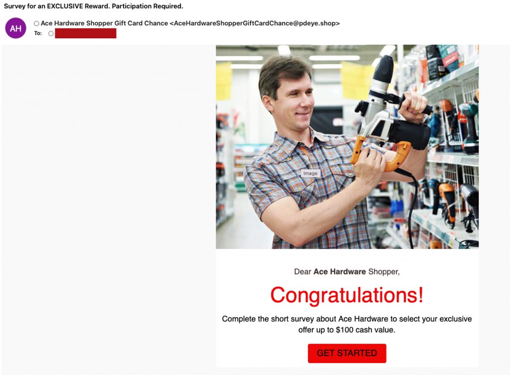 Spot the Scam_Ace Hardware_Suvery Phishing Scam Email_20221021