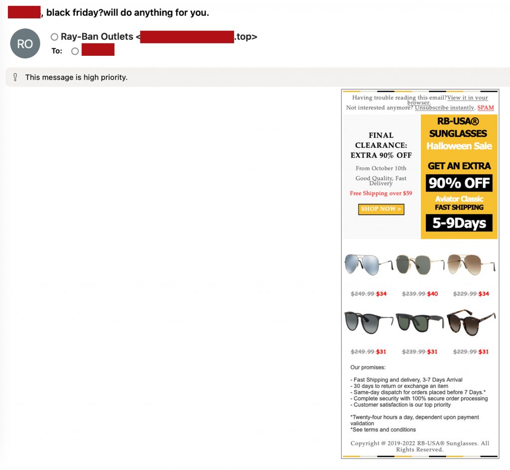 Black Friday Scams_Ray-Ban_Scam email_20221102