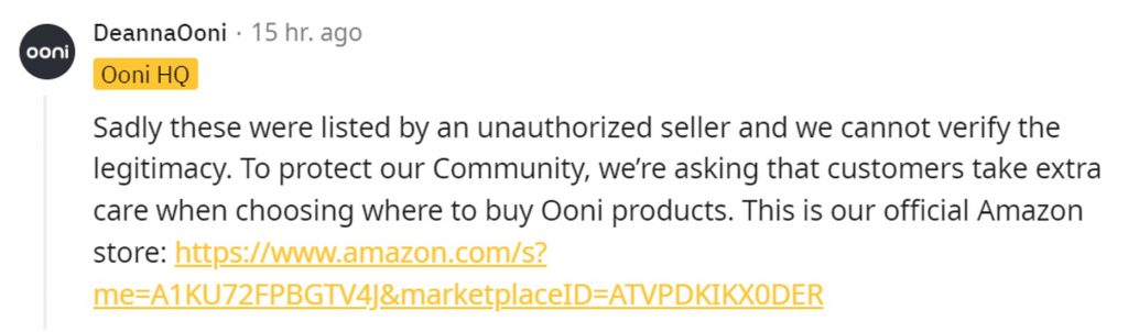 Scam Alert_Ooni Pizza Oven Amazon Scam_Clarification from Ooni_20221117