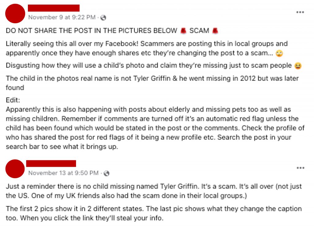 Tyler Griffin Missing Boy Scam_Warning Post_1_20221117