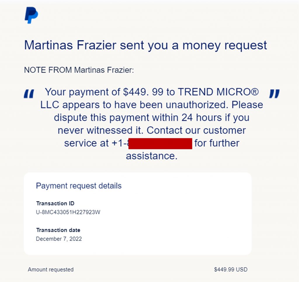 Scam Alert_Trend Micro LLC PayPal Scam_2_20221215