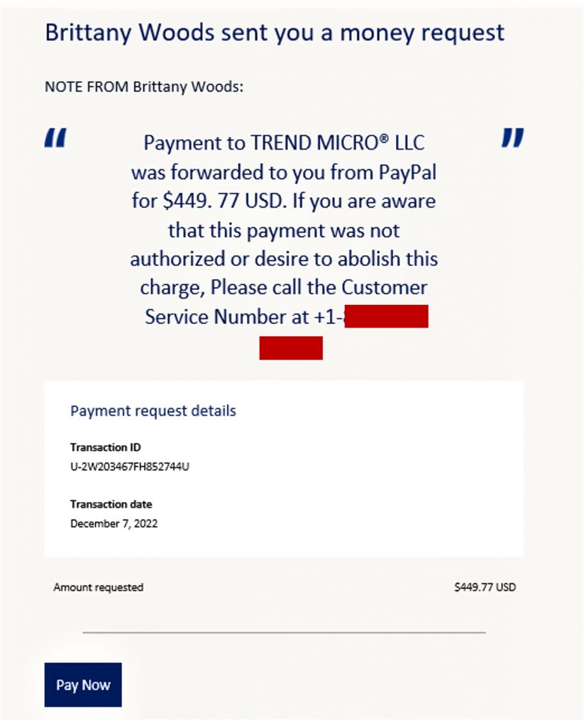 Scam Alert_Trend Micro LLC PayPal Scam_Sample scam emails sent via PayPal_20221215