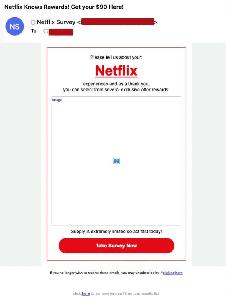 Spot the Scam_Netflix Phishing Email_Reward Survey Scam_20230120