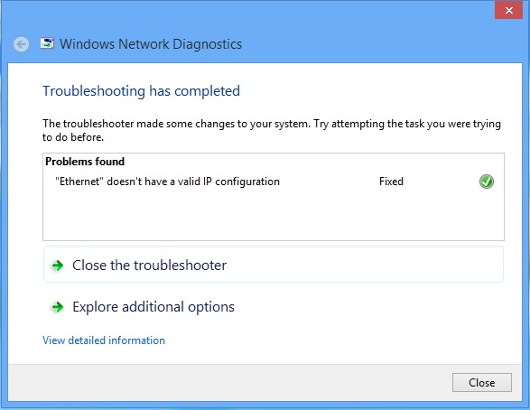 Ethernet Doesn't Have a Valid IP Configuration Error