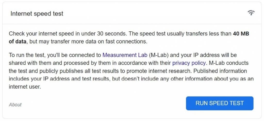 Test for connection speed issues