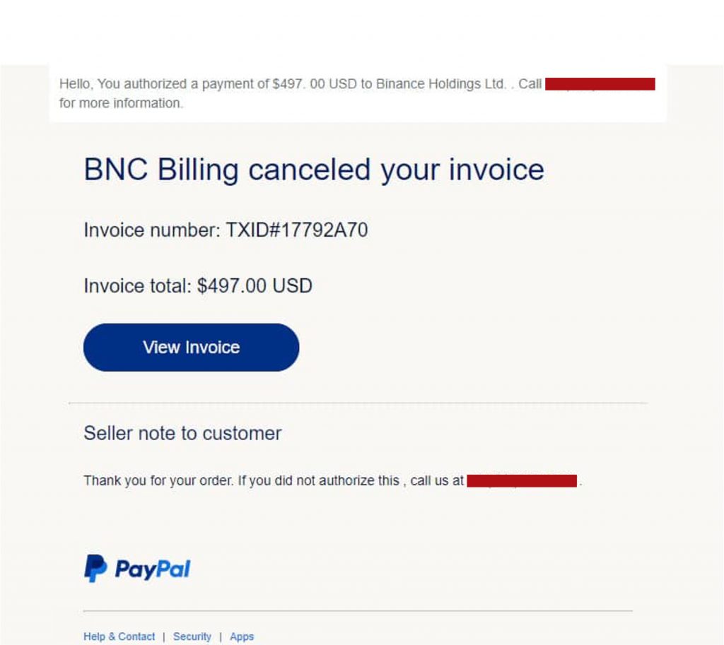 Binance Holdings PayPal Invoice Scam (1)