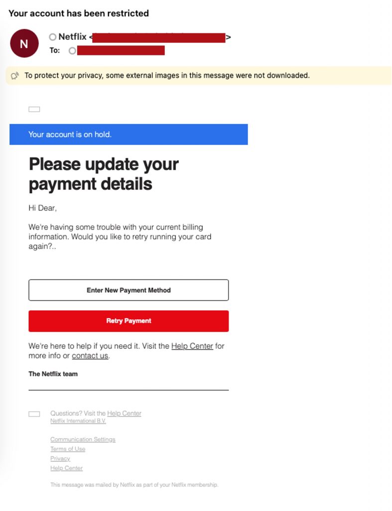 Phishing Scams - Netflix​ Scam Email