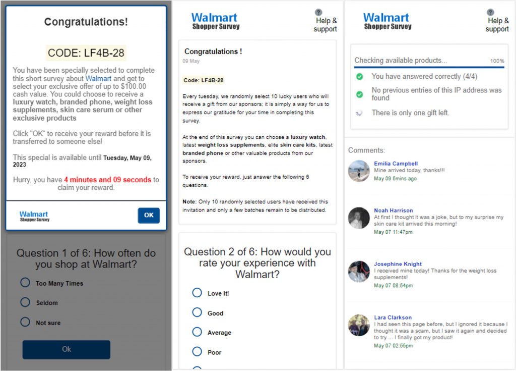Discover the scam_Walmart_Phishing_Fake Survey Page_20230512