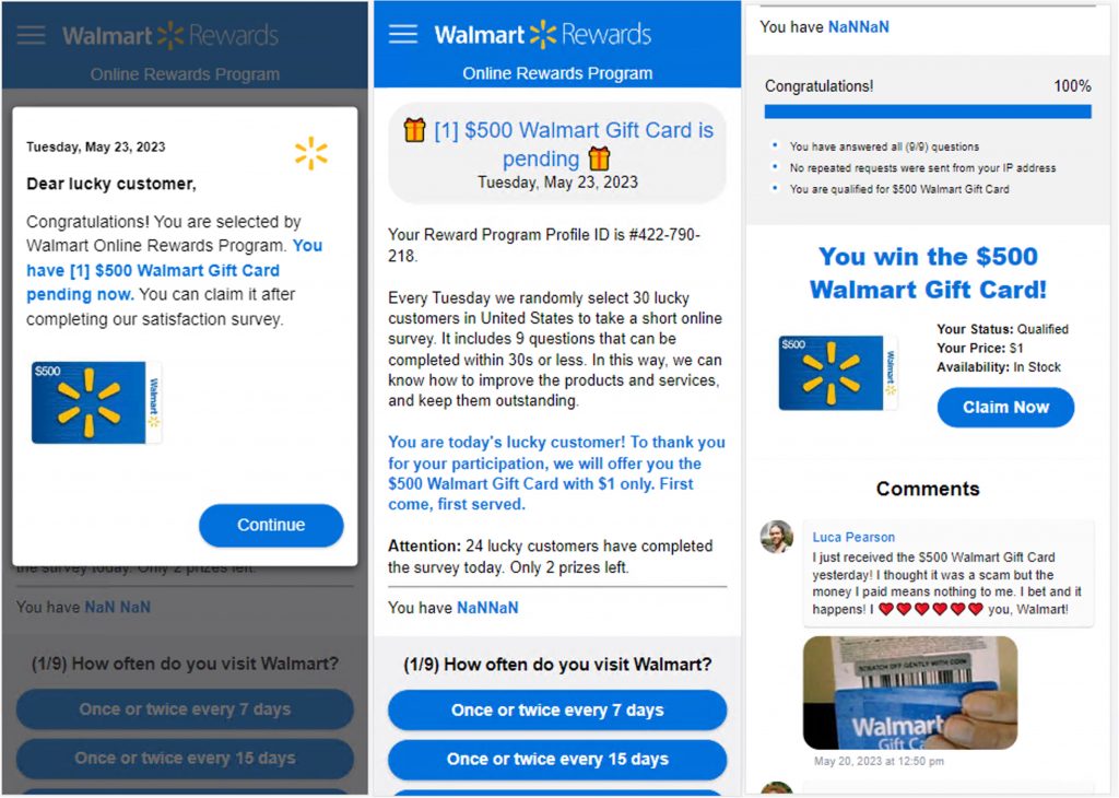 Sample fake Walmart survey page. (1/2) 