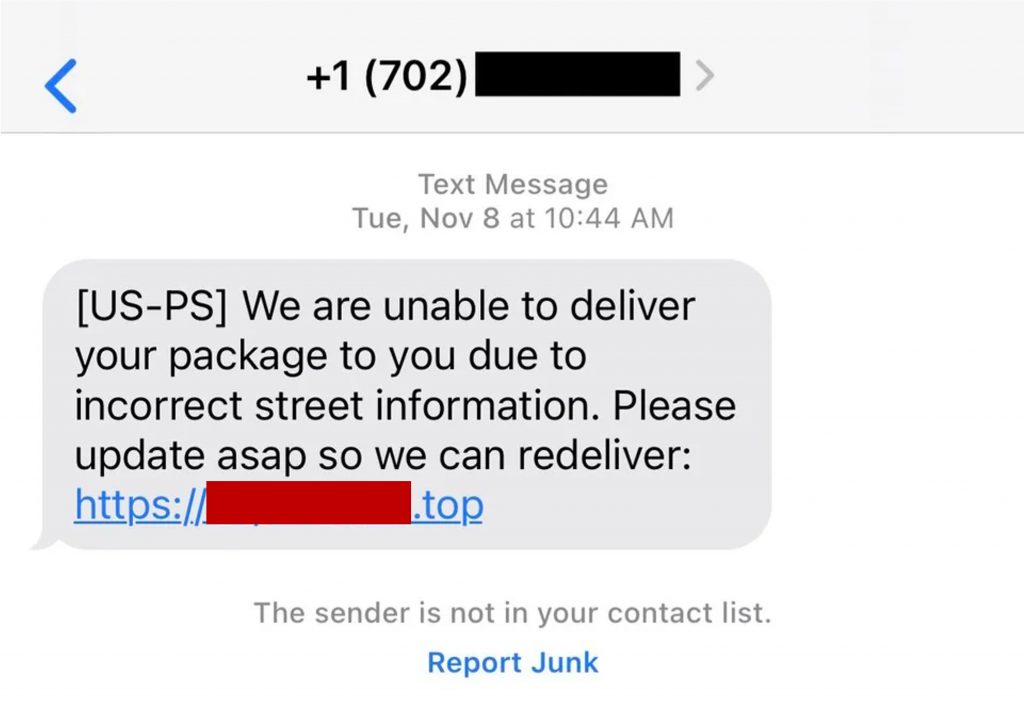 Sample fake USPS text (1/3)