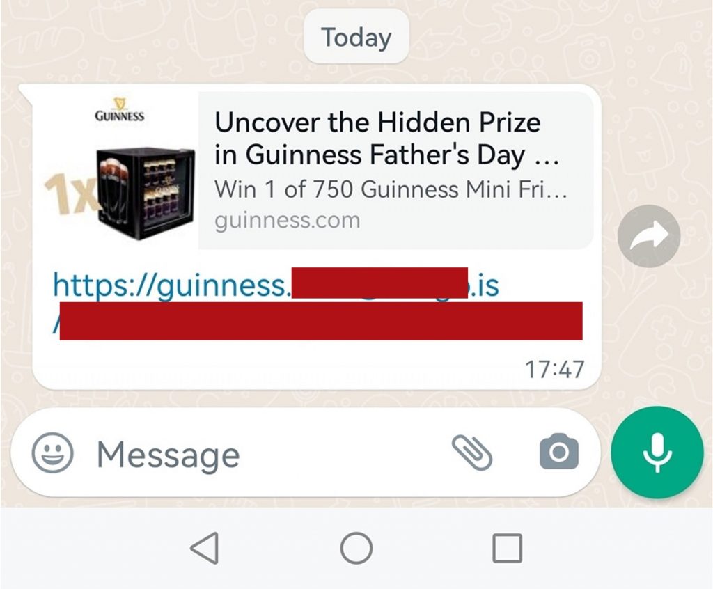 Guinness Beer Giveaway Scams via WhatsApp