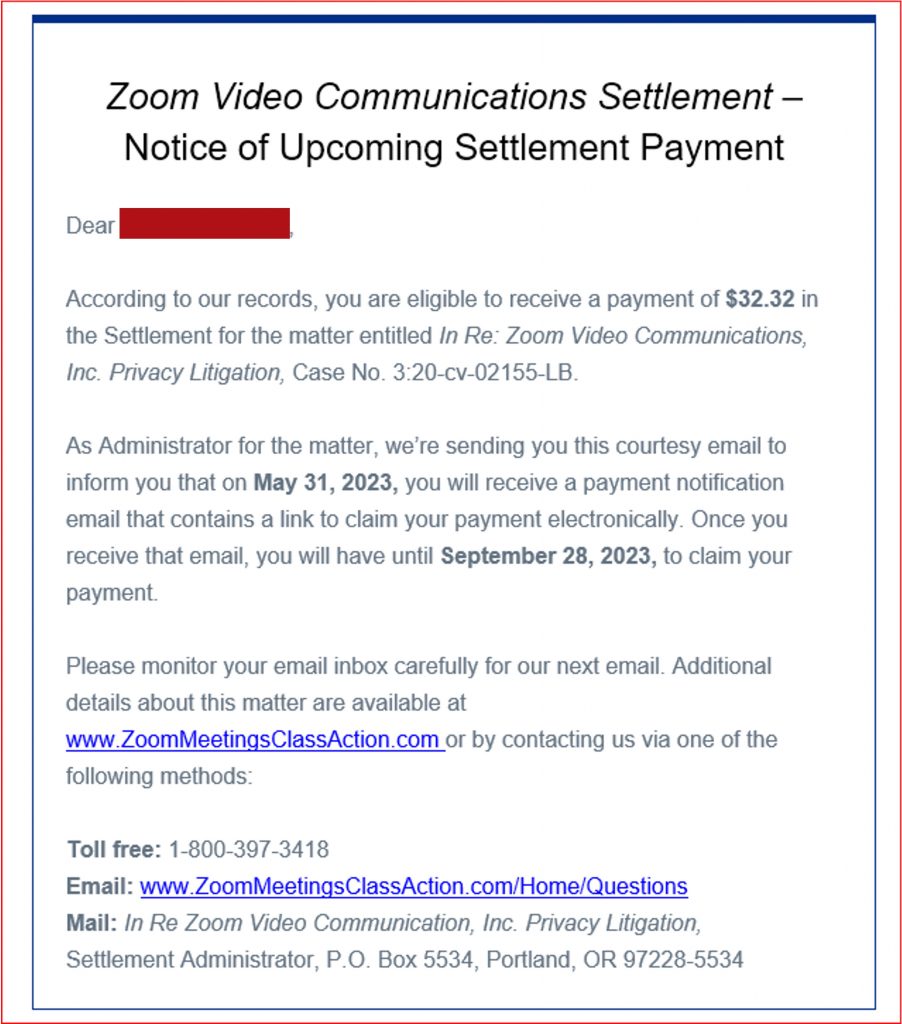 Zoom Video Communications Settlement