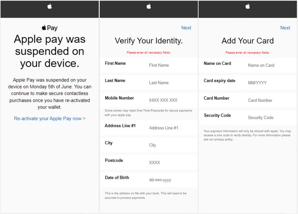 Fake Apple Pay verification page 